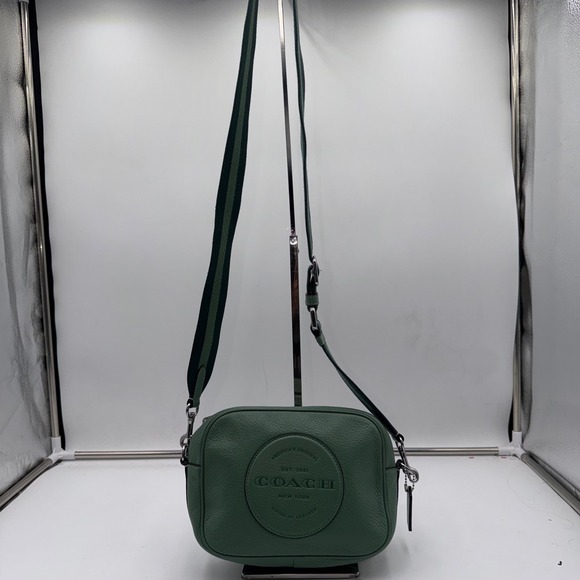 Coach pebbled leather crossbody bag green adjustable strap - Picture 2 of 16